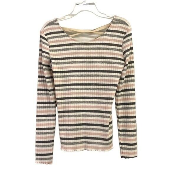 Charming Charlie Y2K Top Striped Lace Up Back Ribbed Lettuce Hem 90s Size Small - Picture 1 of 9
